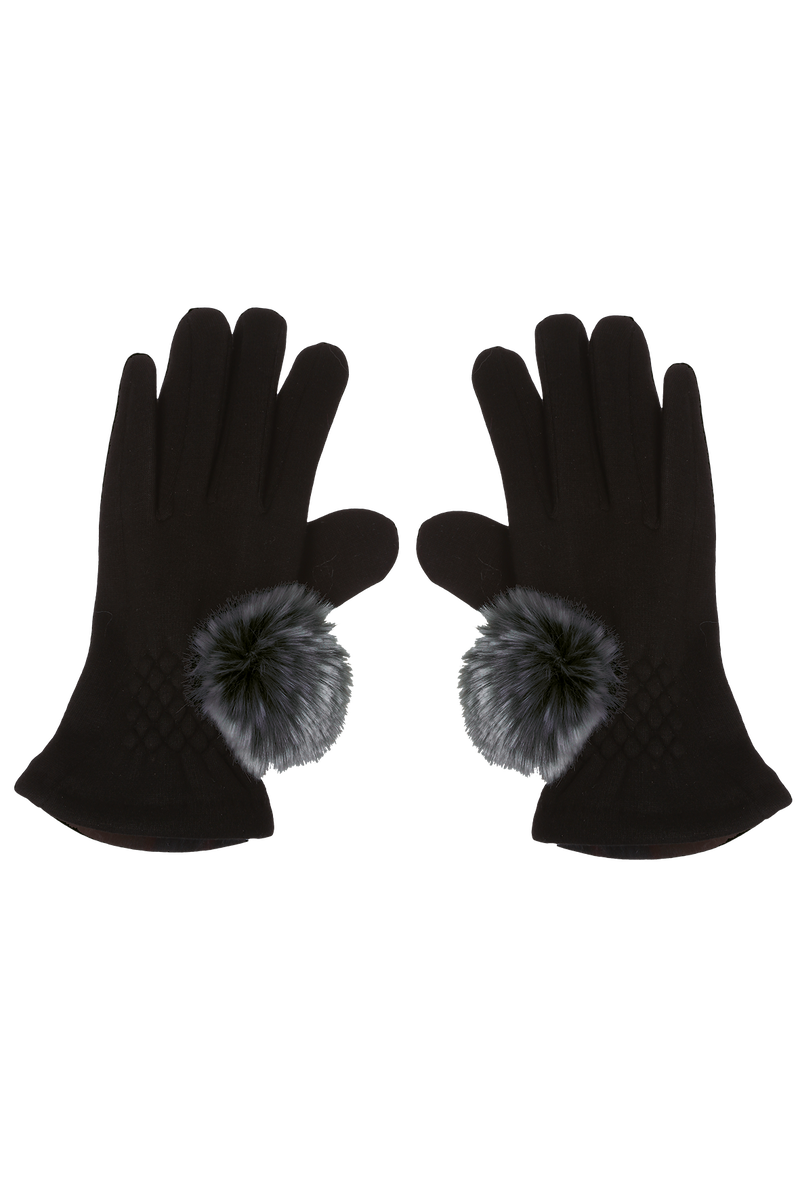 Gants extensibles avec pompon en fausse fourrure - Taille unique