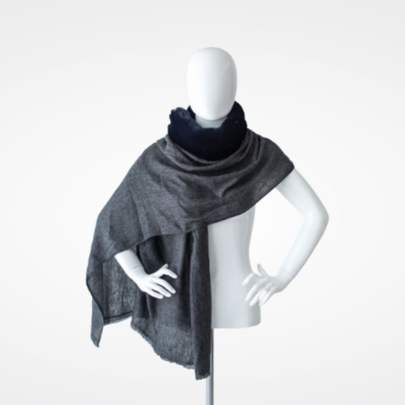 Etole en cachemire avec col en fausse fourrure - forme Rectangle