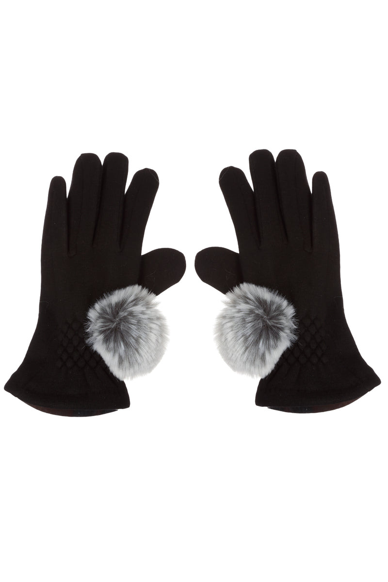 Gants extensibles avec pompons en fausse fourrure couleur glacier Maison Prélonge.