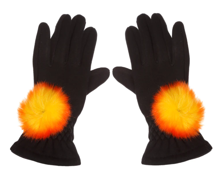 Gants extensibles avec pompon en fausse fourrure - Taille unique