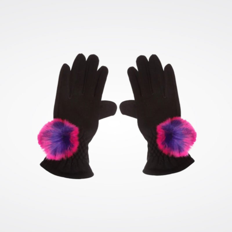 Gants extensibles avec pompon en fausse fourrure - Taille unique